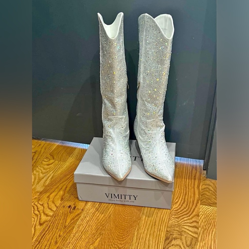 Fun Rhinestones Boots, Western Knee High Boots